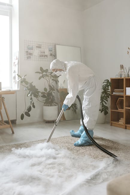 A person using a black vacuum cleaner to deep clean a patterned oriental-style carpet with floral motifs in a well-lit room. The carpet shows signs of thorough surface cleaning, with visible fibers an